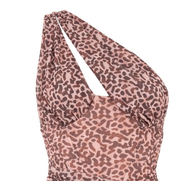 House of CB Clementine leopard mesh one shoulder ruched mini dress - Picture 7 of 16